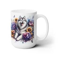 Siberian Husky in Flowers 15oz Mug - Right