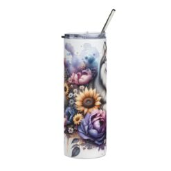 Siberian Husky in Flowers 20oz Tumbler - Left