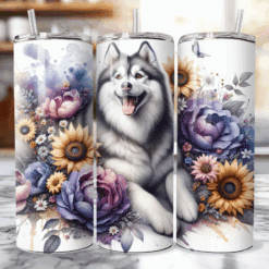 Siberian Husky in Flowers 20oz Tumbler - Lifestyle
