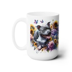Staffordshire Bull Terrier in Flowers 15oz Mug - Left