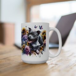 Staffordshire Bull Terrier in Flowers 15oz Mug - Lifestyle