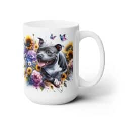 Staffordshire Bull Terrier in Flowers 15oz Mug - Right