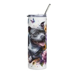 Staffordshire Bull Terrier in Flowers 20oz Tumbler - Front