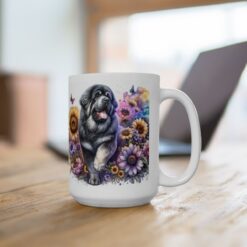 Tibetan Mastiff in Flowers 15oz Mug - Lifestyle
