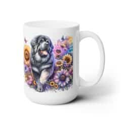 Tibetan Mastiff in Flowers 15oz Mug - Right