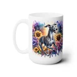 Whippet in Flowers 15oz Mug - Left