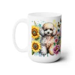 White Poodle in Flowers 15oz Mug - Left