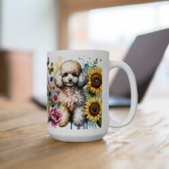 White Poodle in Flowers 15oz Mug - Lifestyle