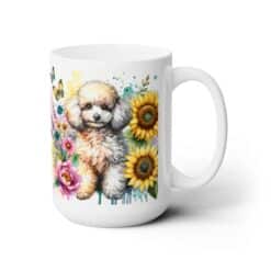 White Poodle in Flowers 15oz Mug - Right