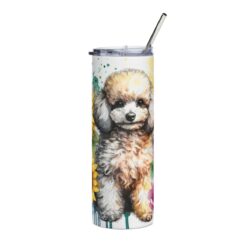 White Poodle in Flowers 20oz Tumbler - Front