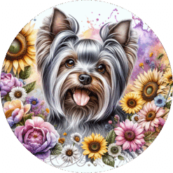 Yorkshire Terrier in Flowers Round Earrings - Render
