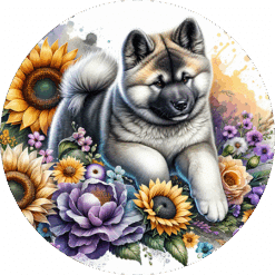 Akita in Flowers Round Earrings - Render