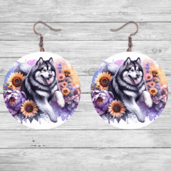 Alaskan Malamute in Flowers Round Earrings - Lifestyle