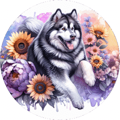 Alaskan Malamute in Flowers Round Earrings - Render