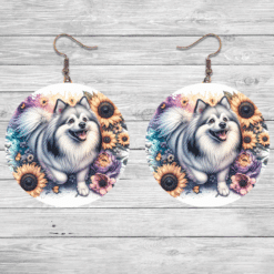 American Eskimo Dog in Flowers Round Earrings - Lifestyle