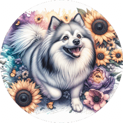 American Eskimo Dog in Flowers Round Earrings - Render