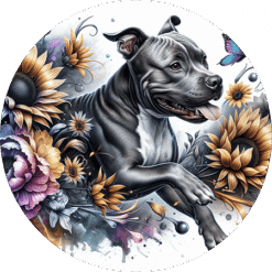 American Staffordshire Terrier in Flowers Round Earrings - Render