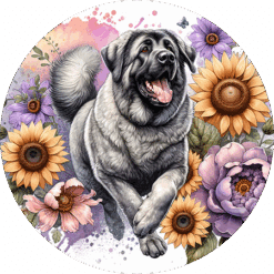 Anatolian Shepherd Dog in Flowers Round Earrings - Render