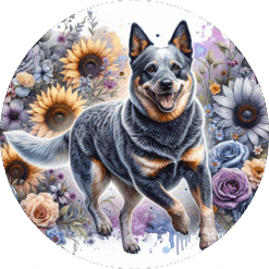 Australian Cattle Dog in Flowers Round Earrings - Render