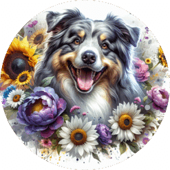Australian Shepherd in Flowers Round Earrings - Render
