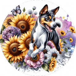 Basenji in Flowers Round Earrings - Render