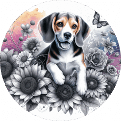 Beagle in Flowers Round Earrings - Render