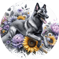 Belgian Malinois in Flowers Round Earrings - Render