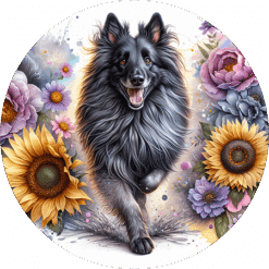 Belgian Tervuren in Flowers Round Earrings - Render