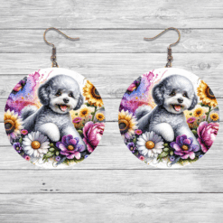 Bichon Frise in Flowers Round Earrings - Lifestyle
