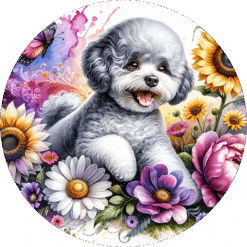 Bichon Frise in Flowers Round Earrings - Render