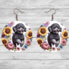 Black Poodle in Flowers Round Earrings - Lifestyle