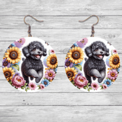 Black Poodle in Flowers Round Earrings - Lifestyle