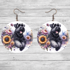 Black Russian Terrier in Flowers Round Earrings - Lifestyle