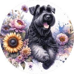 Black Russian Terrier in Flowers Round Earrings - Render