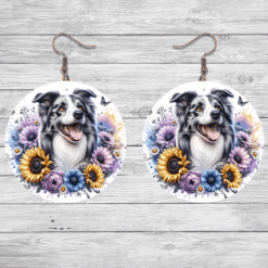 Border Collie in Flowers Round Earrings - Lifestyle