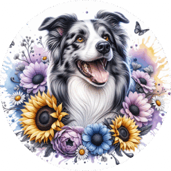 Border Collie in Flowers Round Earrings - Render