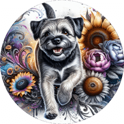 Border Terrier in Flowers Round Earrings - Render