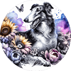 Borzoi in Flowers Round Earrings - Render