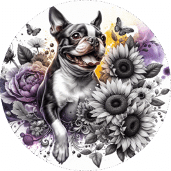 Boston Terrier in Flowers Round Earrings - Render