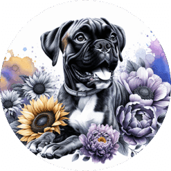 Boxer in Flowers Round Earrings - Render