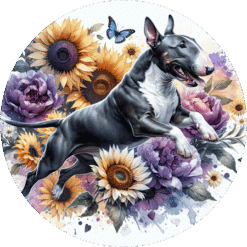 Bull Terrier in Flowers Round Earrings - Render