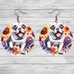 Bulldog in Flowers Round Earrings - Lifestyle
