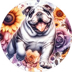 Bulldog in Flowers Round Earrings - Render