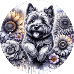 Cairn Terrier in Flowers Round Earrings - Render