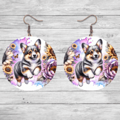 Cardigan Welsh Corgi in Flowers Round Earrings - Lifestyle