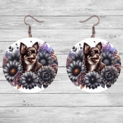 Chocolate Chihuahua in Flowers Round Earrings - Main