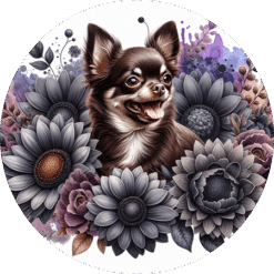 Chocolate Chihuahua in Flowers Round Earrings - Render