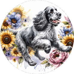 Clumber Spaniel in Flowers Round Earrings - Render