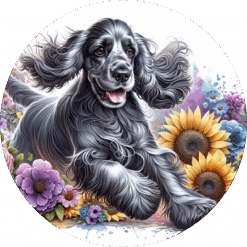 Cocker Spaniel in Flowers Round Earrings - Render
