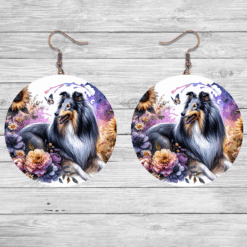Collie in Flowers Round Earrings - Lifestyle